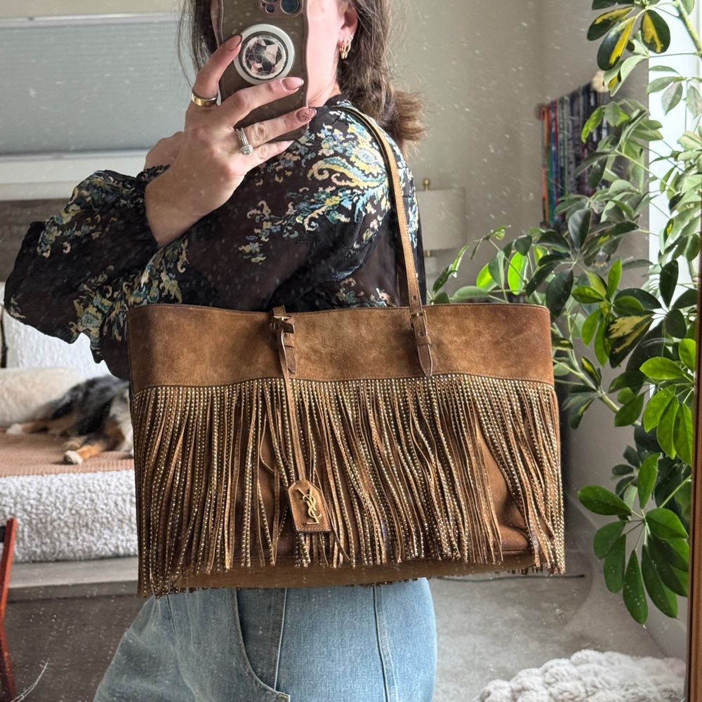 Yves Saint Laurent Tan Suede Fringe Tote - Picture 3 of 10